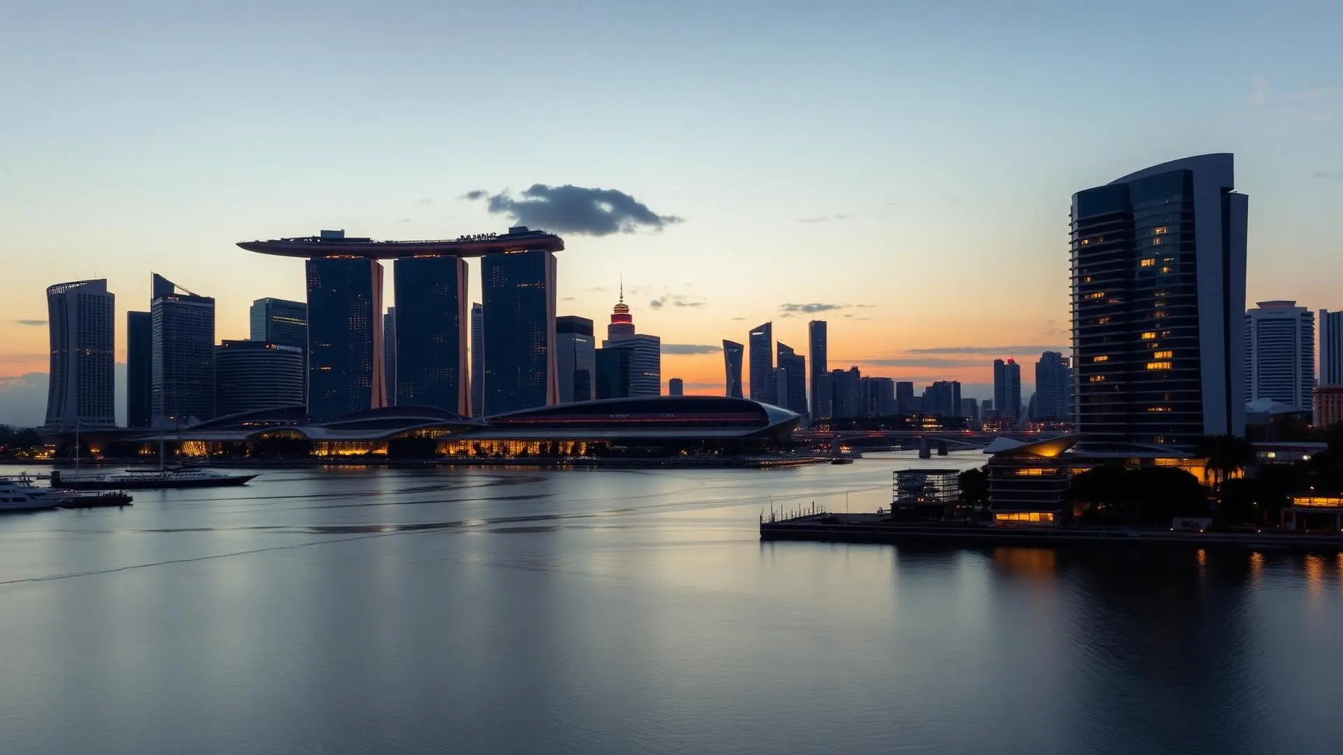Singapore Marina Bay skyline at dusk